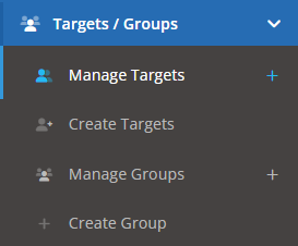 Targets / Groups > Manage Targets navigation. Also has Create Targets, Manage Groups, and Create Group.
