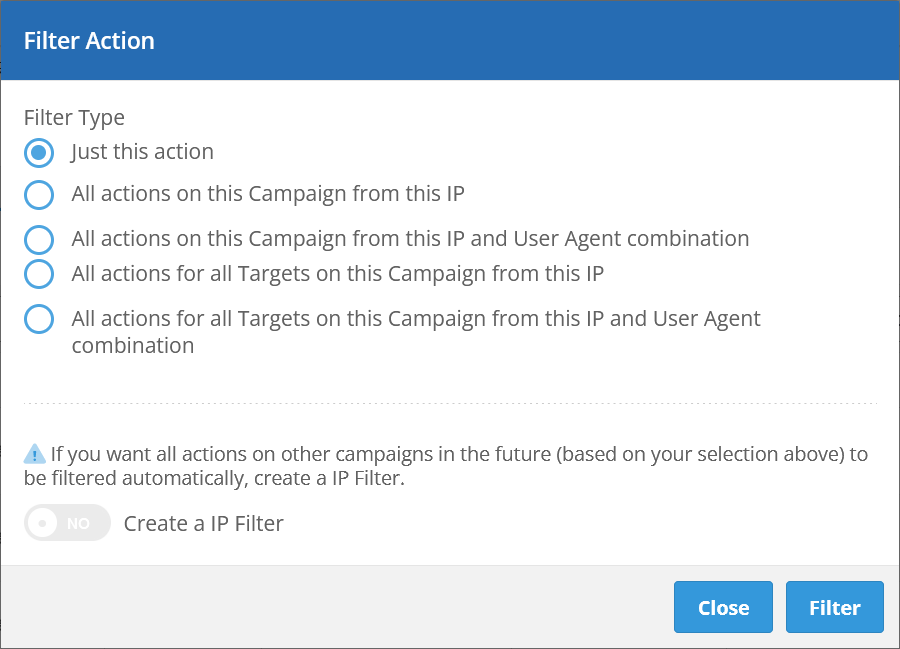 Filter Action tab