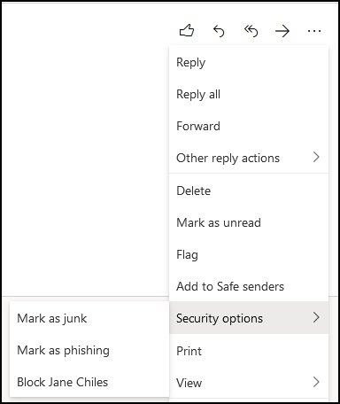 Mark as phishing, mark as junk under Security options 