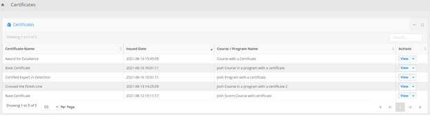 LMS Certificates page