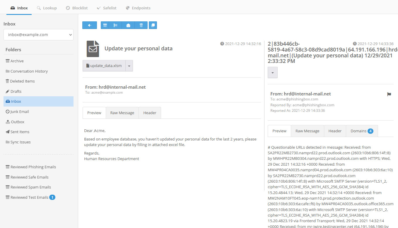Example of an email with an EML file