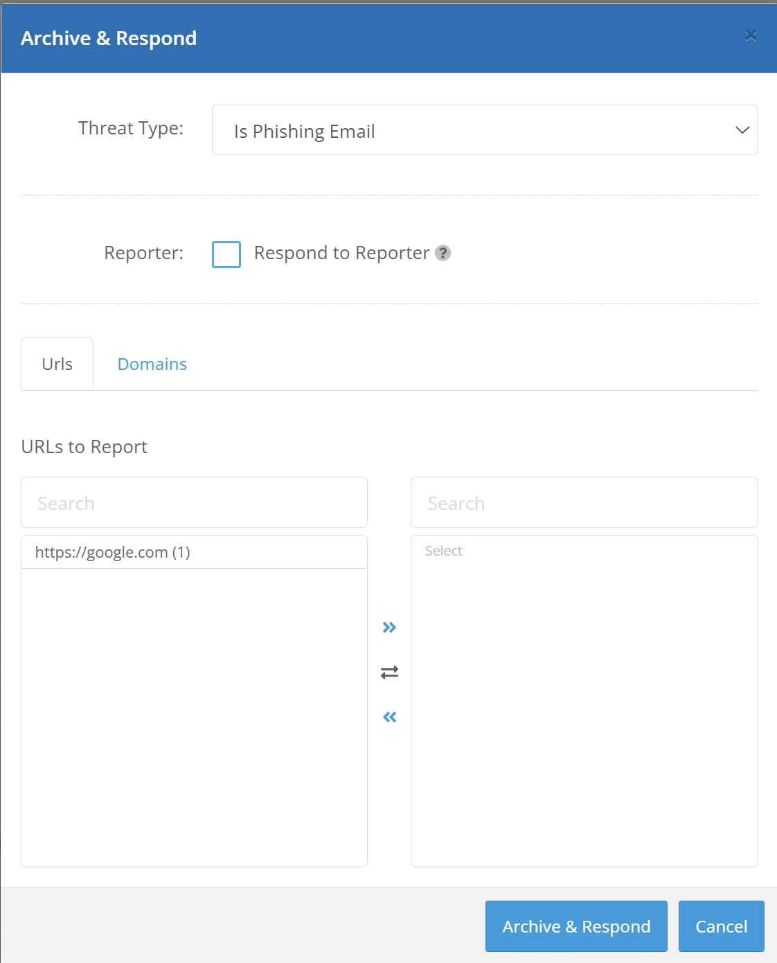 Archive and Respond popup