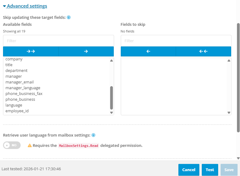 Advanced Settings under Integration Store edit