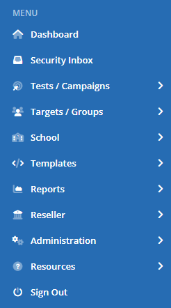 Main menu for user navigation