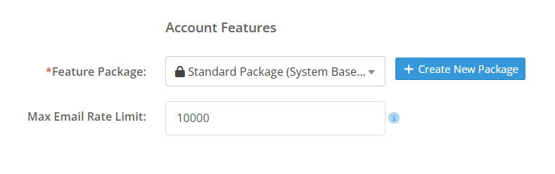 Account Features, creating a new subaccount
