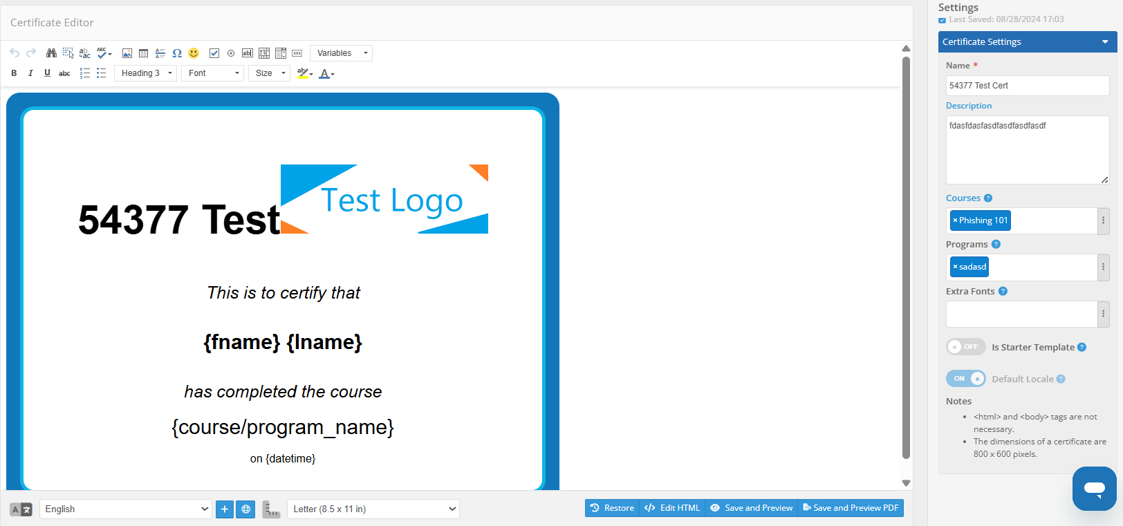 certificate editor