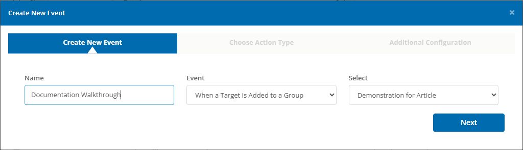 Create New Event tab in the Create Event wizard