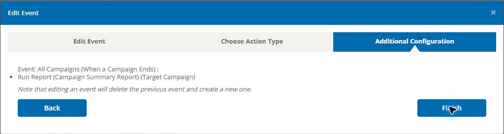 Additional Configuration tab in the Create Account Event wizard
